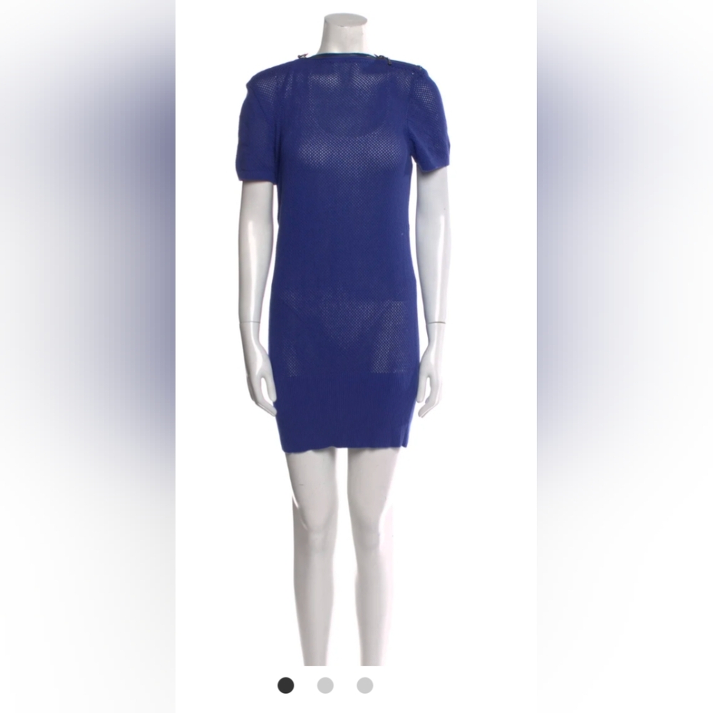 Alexander McQueen Blue Short Sleeve Mock Neck Concealed Zip Closure Shift Dress